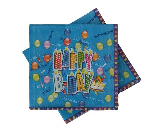 Товар распродан - Салфетки Happy Birthday синие (уп. 20шт) - Скатерти, фото 1