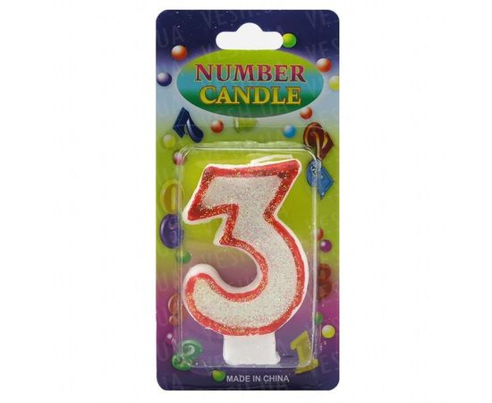 Товар распродан - Свеча Цифра блестящая 3 - Свечи для торта, фото 1