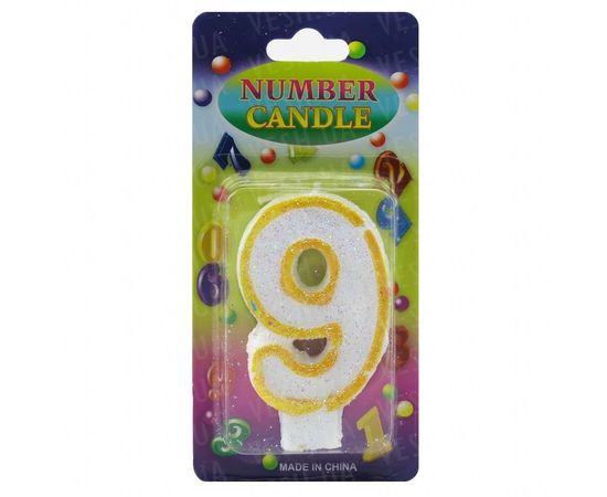 Товар распродан - Свеча Цифра блестящая 9 - Свечи для торта, фото 1
