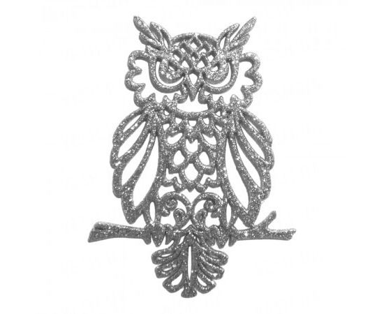 Товар распродан - Украшение Сова пластик 12х9 см серебро - Новогодние игрушки и украшения, фото 1