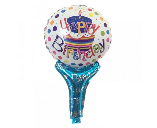 Товар распродан - Шарик с надувной ручкой Happy Birthday тортик - Шары воздушные, фото 1