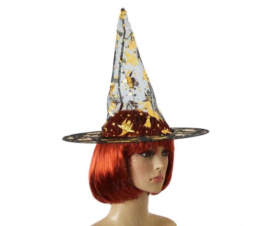 Товар распродан - Шляпа Колпак капроновая черная с золотом - Карнавальные шляпы, фото 1