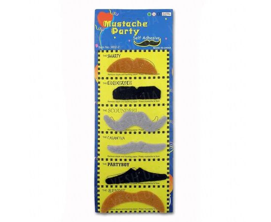 Товар распродан - Усы накладные набор уп. 6 шт - Карнавальные аксессуары, фото 1
